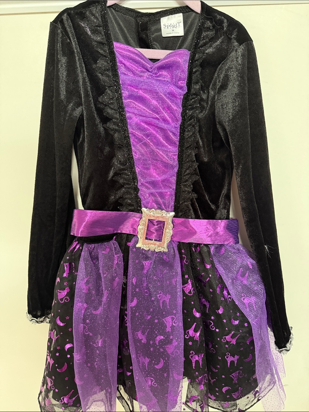 Spirit Black and Purple Girls' Witch Costume Dress with Satin Sash